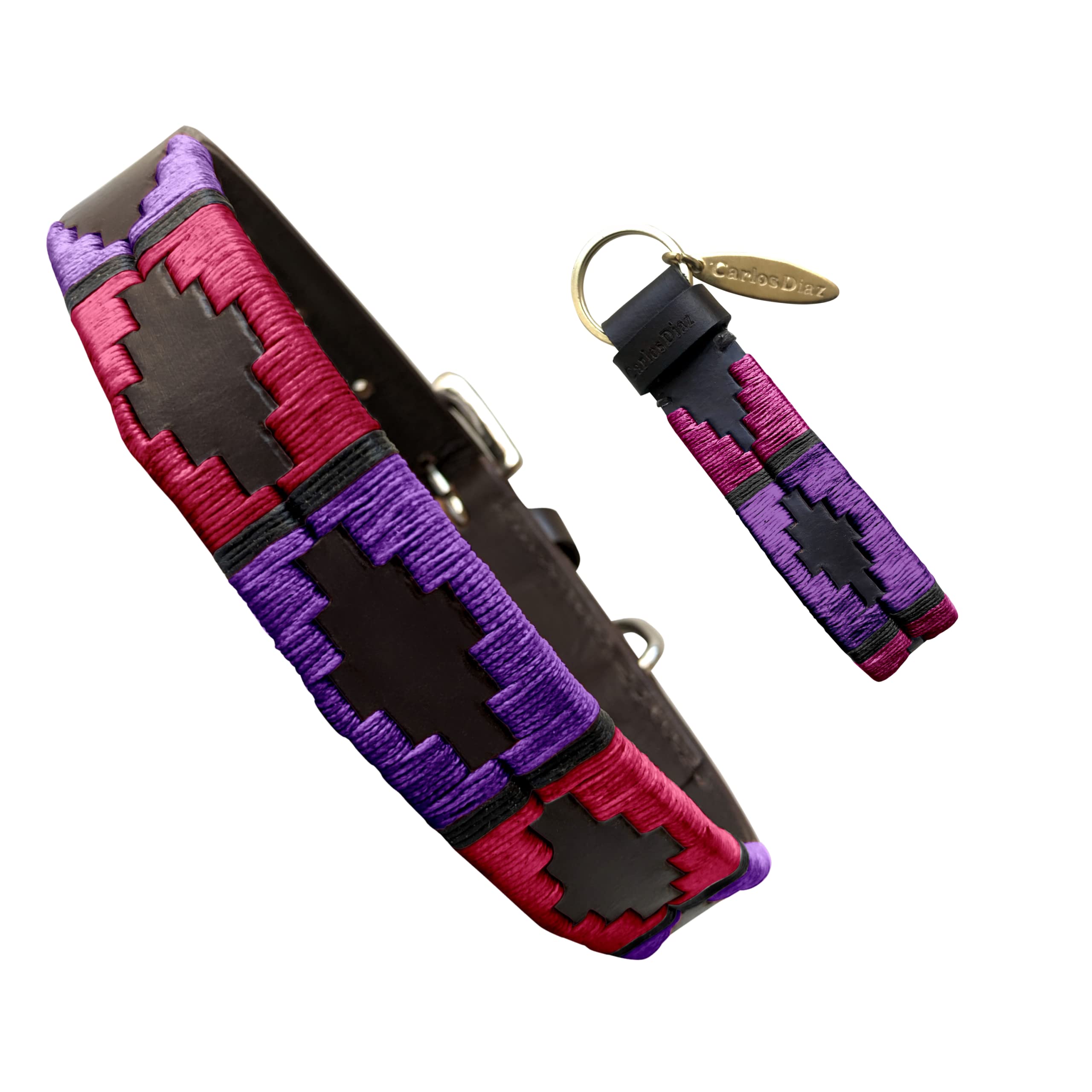 Carlos Diaz Genuine Leather Waxed Embroidered Polo Dog Collar XS