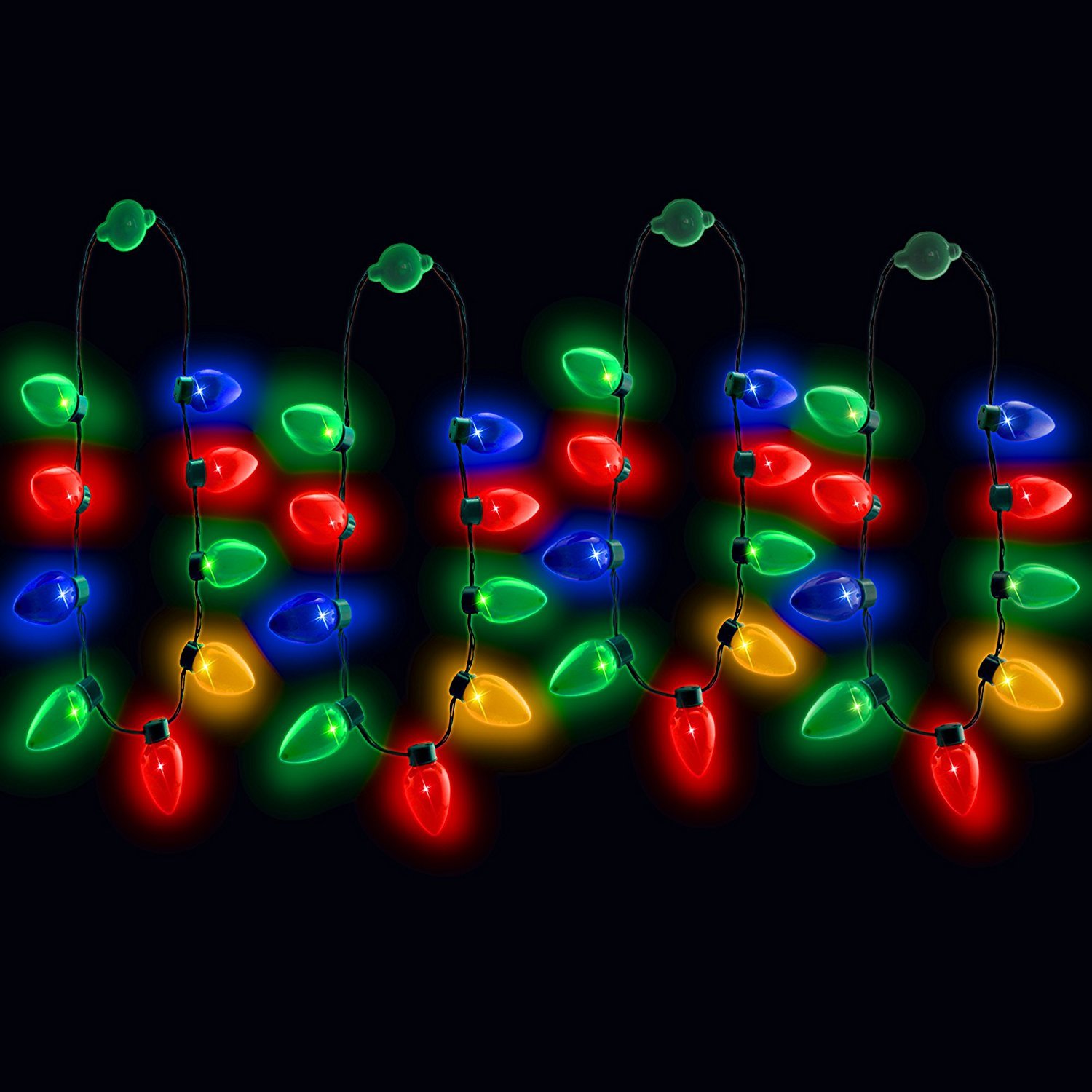 Windy City Novelties 4 Pack LED Light Up Christmas Bulb Necklace with 6 Dynamic Light Modes – Flashing Holiday Accessories for Parties, Parades & Festive Events - Bulk