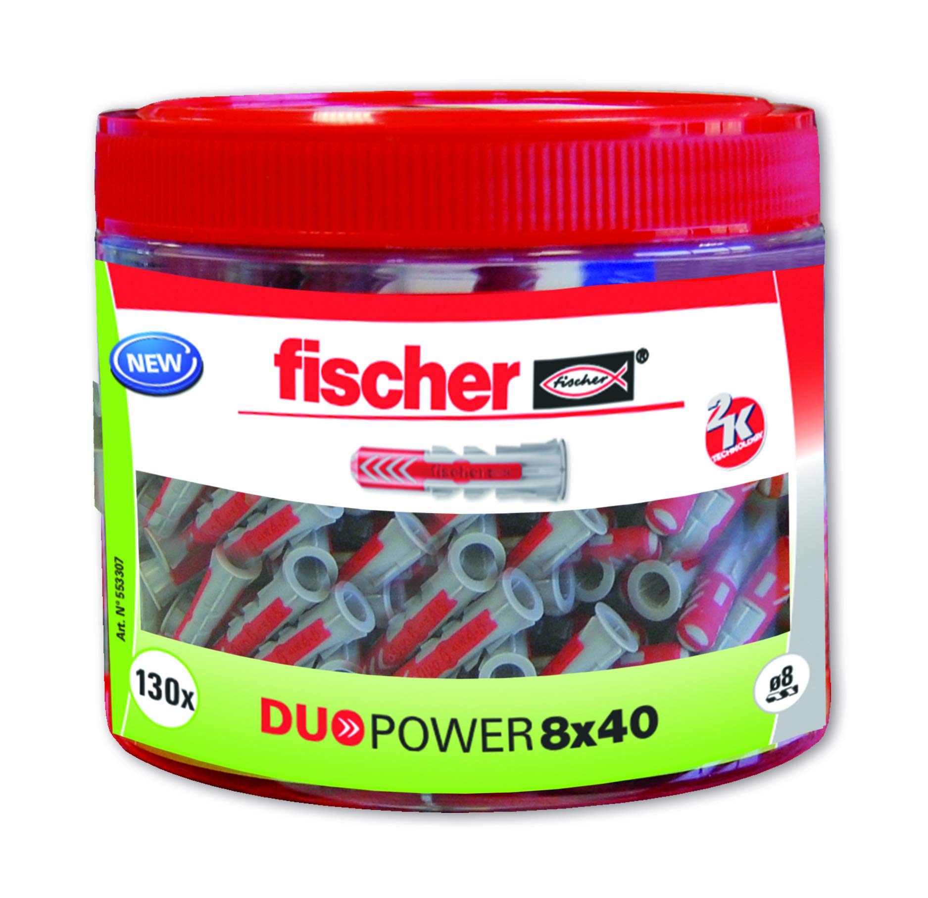 fischer Nylon Dowel, Grey and Red, 8x40 (130 dowels)