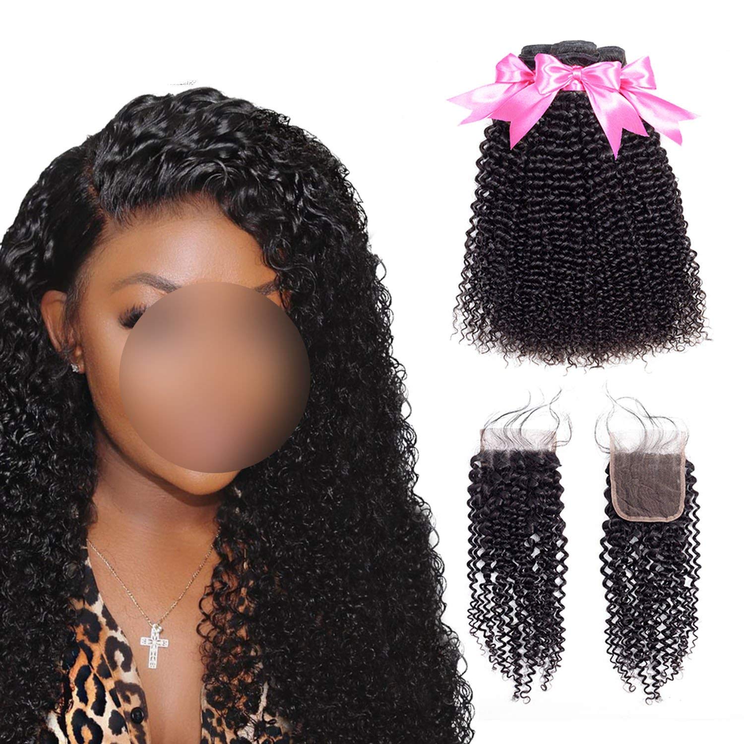 Amazon Com Mongolian Kinky Curly Human Hair Bundles With Closure