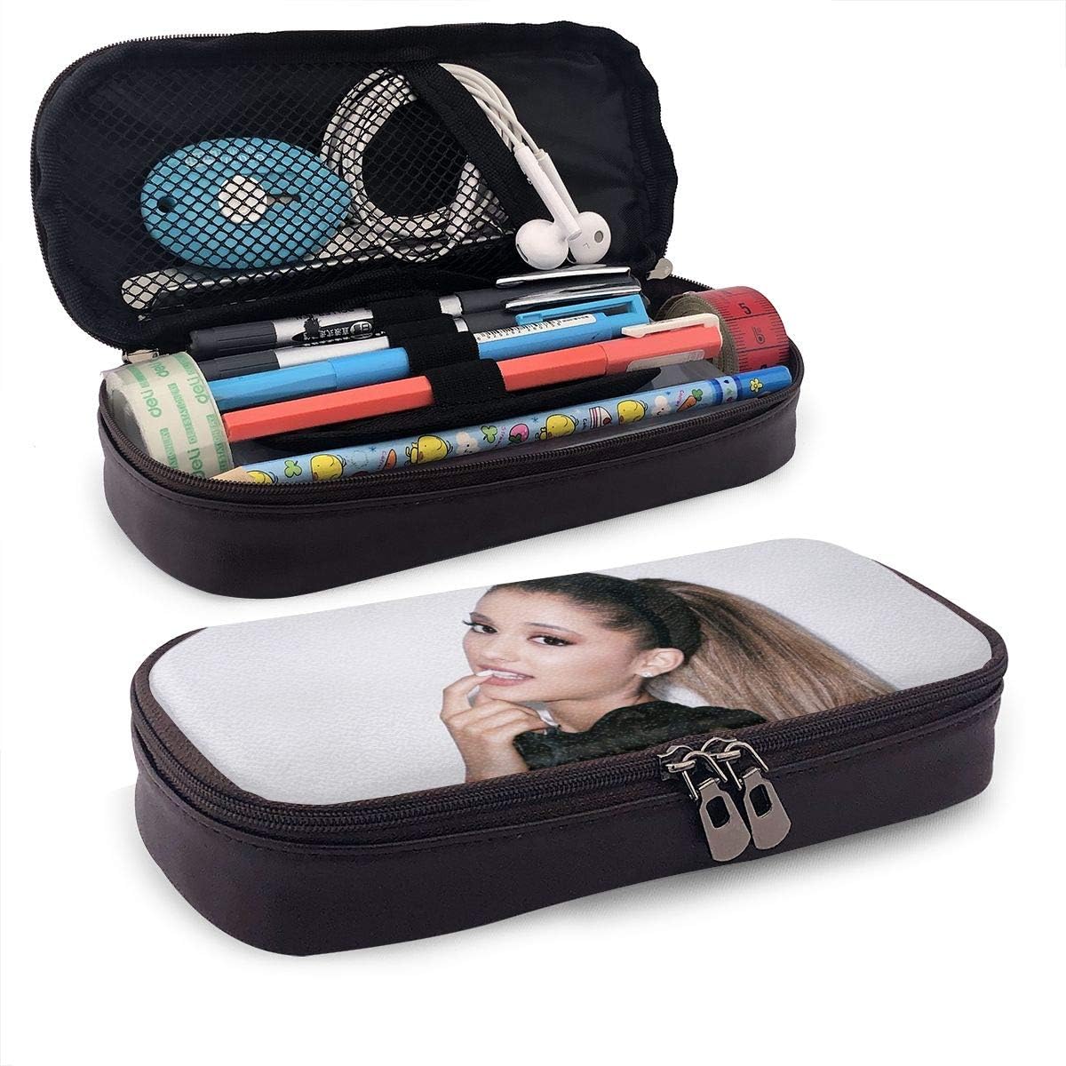 Davisry Leather Pencil Case A-Riana G-rande Pen Pouch Stationery Bag Office Portable Storage Kit Cosmetic Box Holder