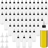 MOUYAT 64 PCS 4 oz 120ml Plastic Boston Squeeze Bottles, Paint Squeeze Bottles, Empty Dispensing Bottle With Twist Top Cap, Black White Plastic Squeeze Bottle for Oil, Paint