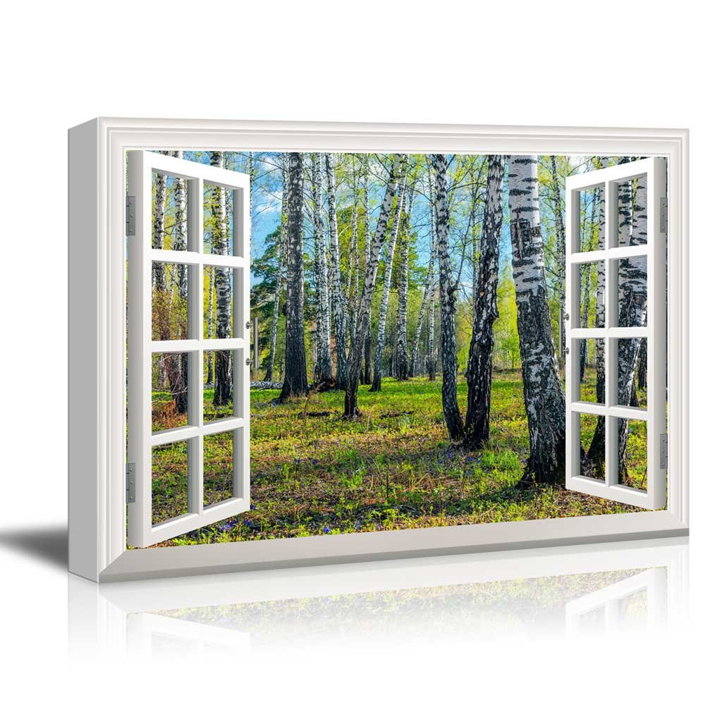 Creative Window View Spring Forest Canvas Art Wall26