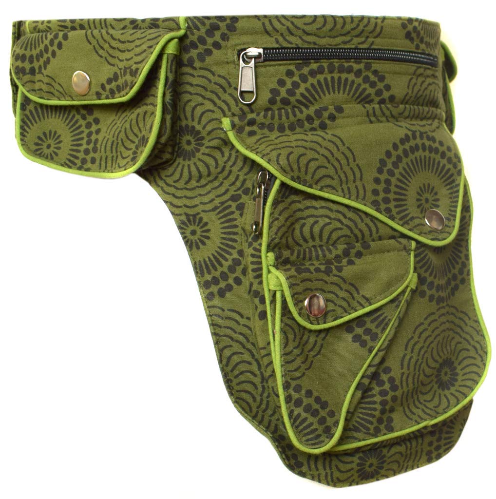 Gheri Cotton Popper Waist Bag Pocket Fanny Pack Travel Pouch Green โ image 1