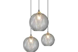 KCO Lighting 3-Lights Smoke Gray Glass Pendant Light Black Globe Round Cluster Chandelier Mid-Century Modern Multi Light Pend