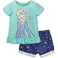 Disney Frozen Moana Princess Tiana Floral Peplum T-Shirt and French Terry Shorts Outfit Set Toddler to Big Kid