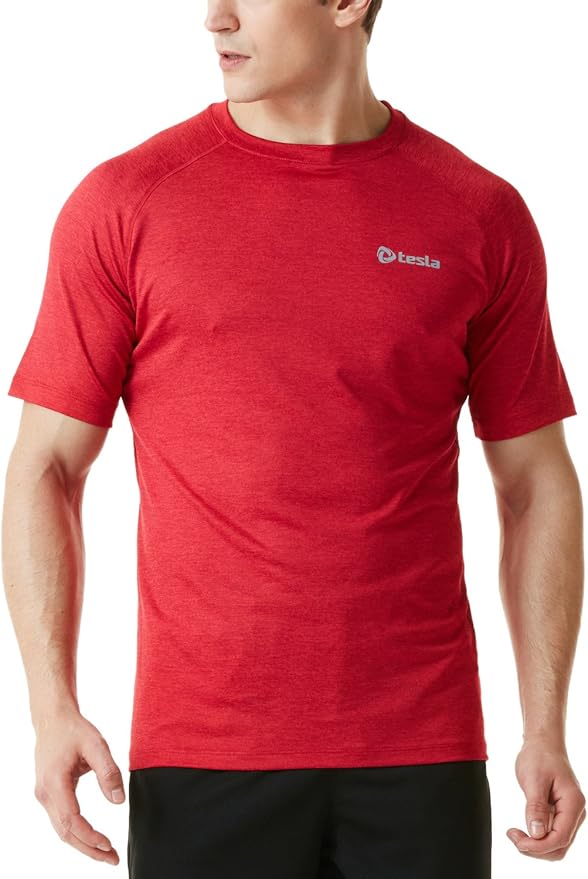 TSLA Men's Rashguard Swim Shirts, UPF 50+ LooseFit Short