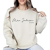 Merrvey Personalized Mrs Sweatshirt for Bride Sweatshirt Custom Fiance Sweatshirts for Women Mrs Gifts for the Bride Est 2026 Crewneck