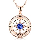 Zifeel Compass Necklace Gifts for Women wife - S925 Sterling Silver Birthstone Necklaces for Women - Anniversary Birthday Gifts for Her Wife Girlfriend - Valentines Mom Mothers Day Christmas Gifts Jewelry for Women