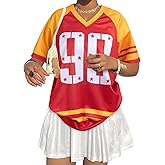 Jersey Shirts for Women Oversized Number Graphic Jersey Shirt Y2k Streetwear V Neck Short Sleeve Tee Tops