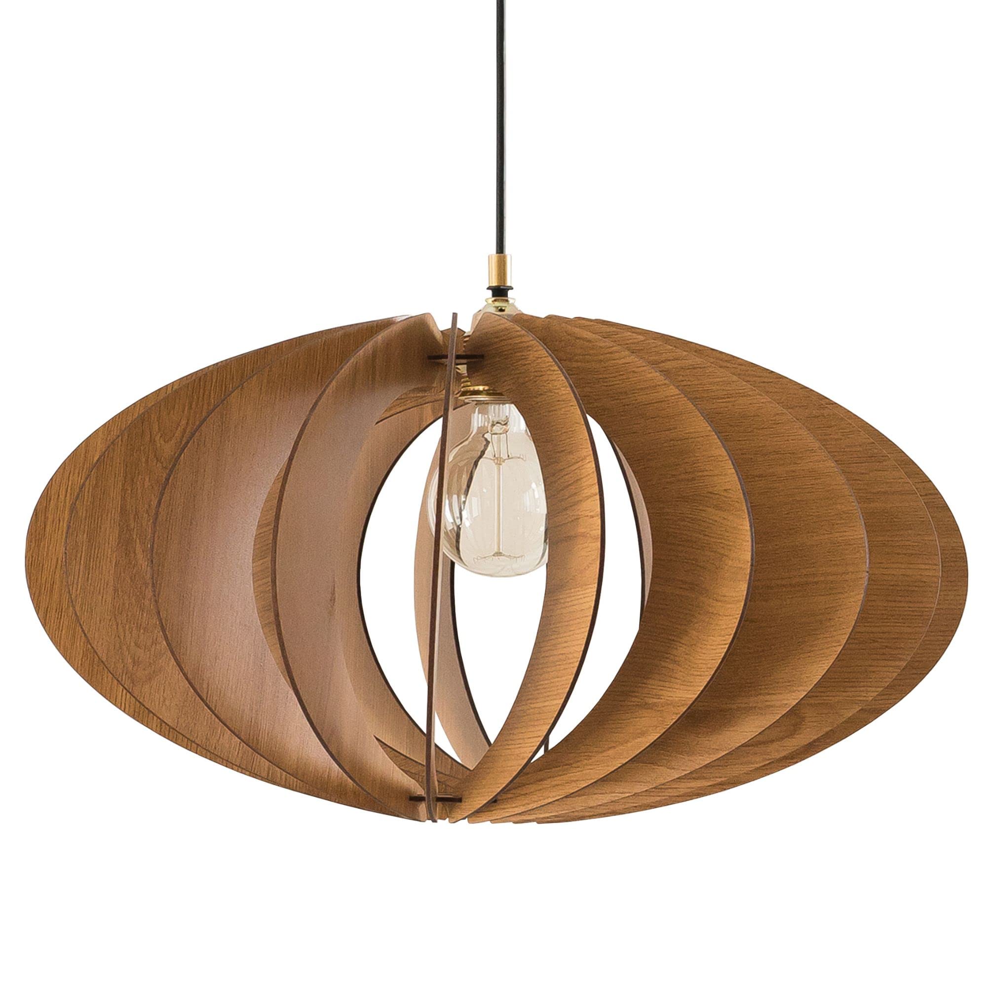 View 1 of DEZAART Wooden Pendant Light – Handmade Mid-Century Style Fixture / 1m Cord / E27 / Warm Lighting for Earthy Bedrooms, Modern Dining, or Cozy Home Interiors