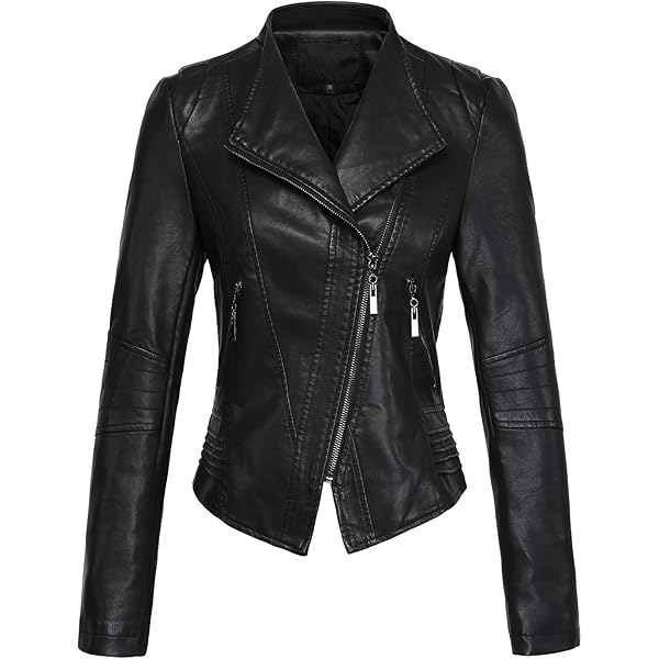 chouyatou Women's Candy Color Asymmetric Zip Slim Faux Leather