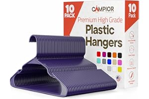 Campior Purple Plastic Hangers 10 Pack Heavy-Duty, Space-Saving, Non-Slip, Durable & Lightweight Hangers for Clothes