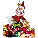 Elf and Deer Glass Christmas Ornament