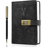 ZeriLion 240 Pages A5 Lock Journal Retro PU Leather Locking Diary Notebook - Combination Locked Journal for Privacy - Diary Notebook for Men Women Teens Boys - Black