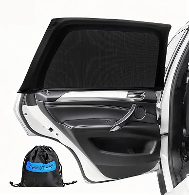Parasol de Coche para Bebé, 2 Unidades para Ventanas Laterales Traseras, Doble Tejido Elástico Transpirable, Protección UV y Mosquitera, Negro