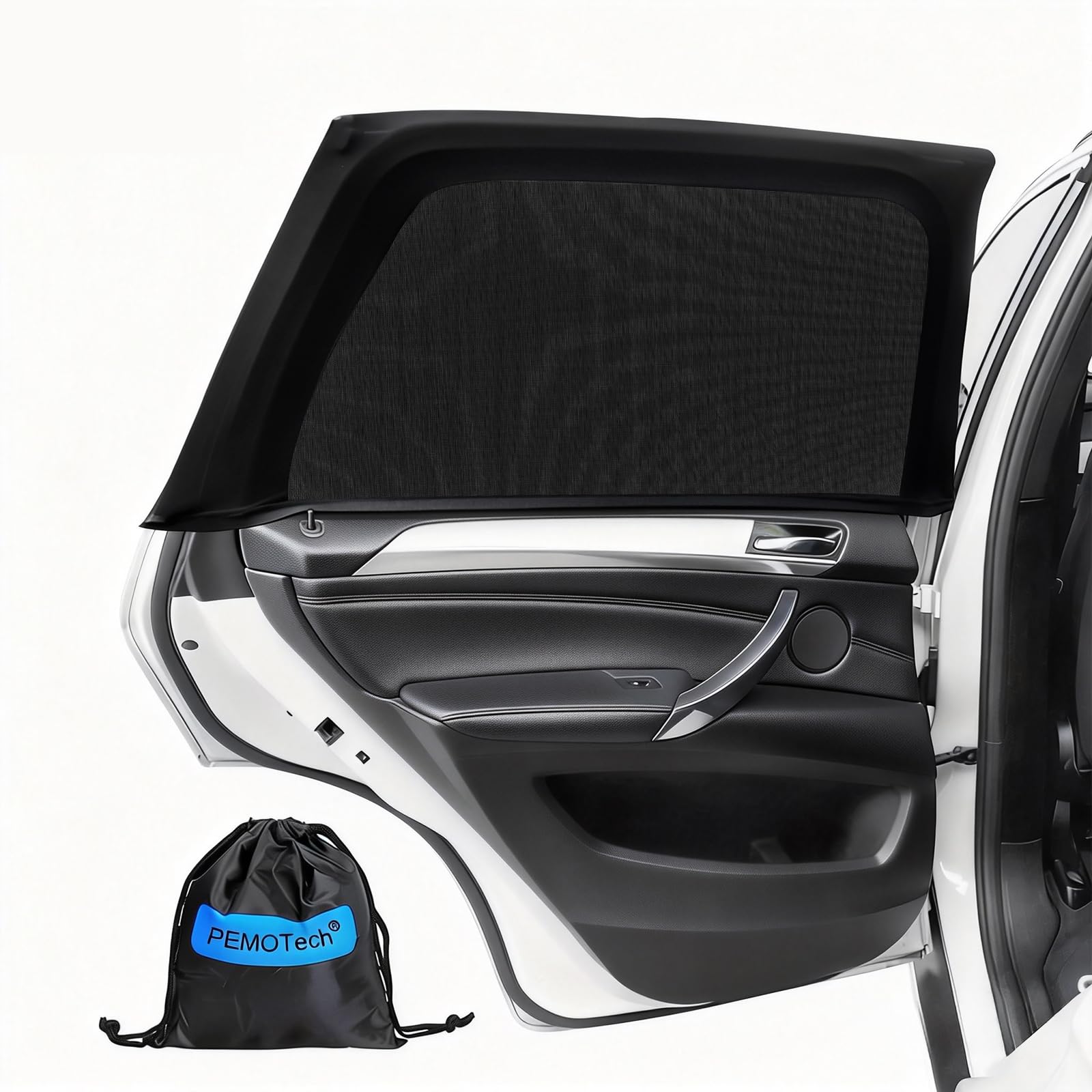 PEMOTech Car Window Shades for Baby 2 Pack - Stretchable & Breathable Spandex Car Sun Shade for Baby - Car Shades UV Sun Protection for Babies/Kids/Adults/Pets - 39.8" x27.2" Fits 99% Cars