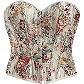 MakeMeChic Women's Floral Strapless Corset Top Vintage Lace Up Bustier Going Out Top