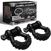 AUTMATCH D Ring Shackle 3/4" Shackles (2 Pack) 41,887Ibs Break Strength - Clevis Shackle with 7/8" Screw Pin and Shackle Isolator Washers Kit for Tow Strap Winch Off Road Vehicle Recovery, Matte Black