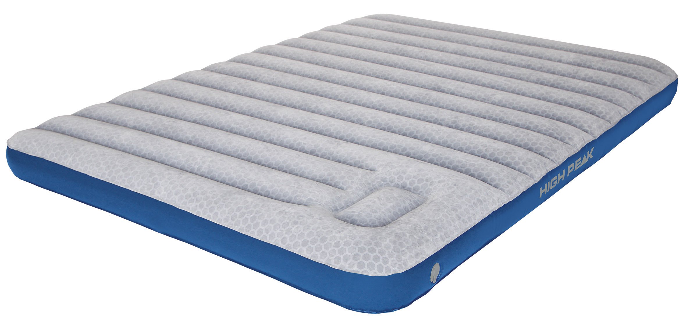 High Peak Unisex Cross Beam Double Extra Long Air Bed with Integrated Foot Pump and Non-Slip Function, Breathable, Robust, Soft Top for Indoor and Outdoor Use, Light Grey/Blue, XXL