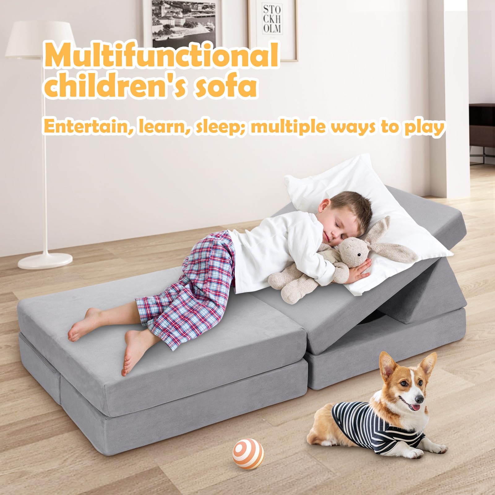 JungleDove 16Pcs Soft Play Blocks for Toddlers & Kids, Foam Climbing & Crawling Toys for Boys & Girls Aged 3+, Corner Climber Nugget Play Couch, Grey