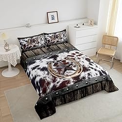 Brown Cowhide Bedding Set For Men Queen,Rustic