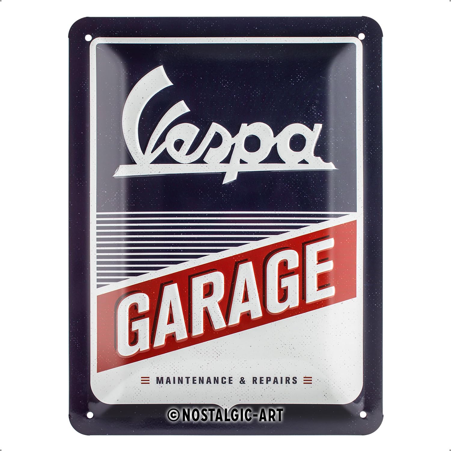 Nostalgic-Art Retro Tin Sign – Vespa – Garage – Gift idea for scooter fans, Metal Plaque, Vintage design for wall decoration, 15 x 20 cm
