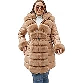 RISISSIDA Women Cold-resistant Winter Fur Lined Coat,Puffer Jacket with Long Fur Trim Hooded,Warm Leather Bubble Overcoat