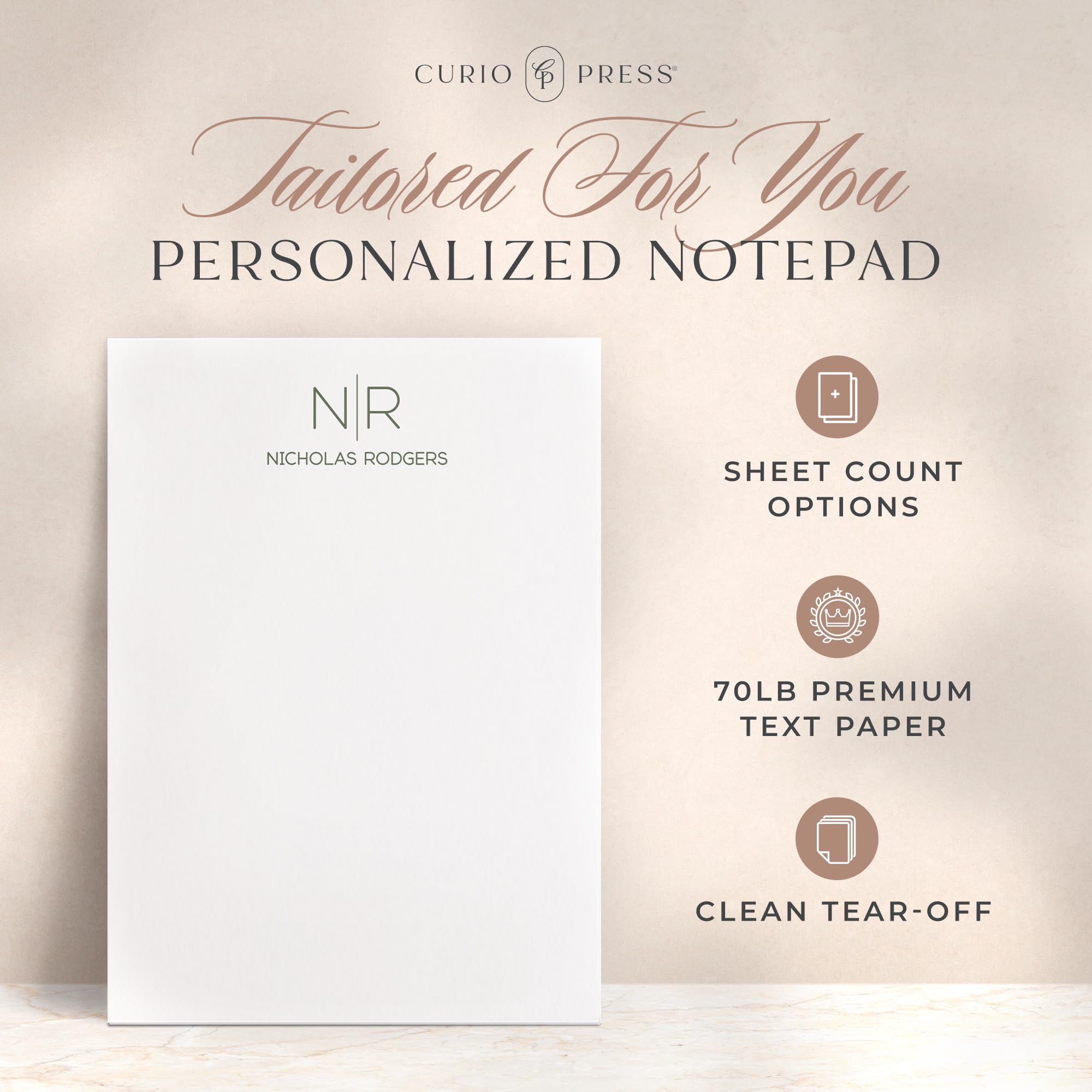 Personalized Stationery Notepads for Women & Men, 50-100 Sheets Custom Notepads Personalized with Name and Monogram Initials Custom Stationery Note Pads for Memo, To Do List -Thin Line Pad