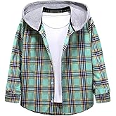 Geckatte Kids Boys Girls Button Down Shirts Long Sleeve Lightweight Plaid Hooded Flannel Shirt Cute Tops