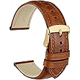 WOCCI 22mm Vintage Leather Watch Band for Men and Women, Gold Buckle (Gold Brown)