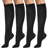 GeeRic Compression Socks for Men & Women 4 Pairs (15-20 mmHg), Support Knee High Socks for Running, Travel, Flight, Nurses, S