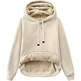 Gesean Women's Sherpa Lined Cotton Pullover Sweatshirts Fleece Hoodies Kangaroo Hooded Pocket for Women