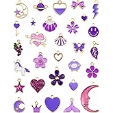 YETOOME 30 Pcs Mixed Enamel Purple Theme Charms Pendants for Necklace Bracelet Jewelry Making and Crafting