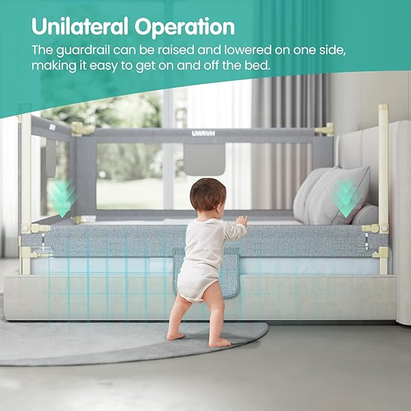 UWRVH BED RAILS FOR TODDLERS，TODDLER BED RAILS，BED RAIL FOR BABY – ADJUSTABLE HEIGHT BED GUARD WITH CHILD SAFETY LOCK, UNIVERSAL FIT FOR KING/FULL/TWIN BEDS (GREY, 1 SIDE 74.8INCH)