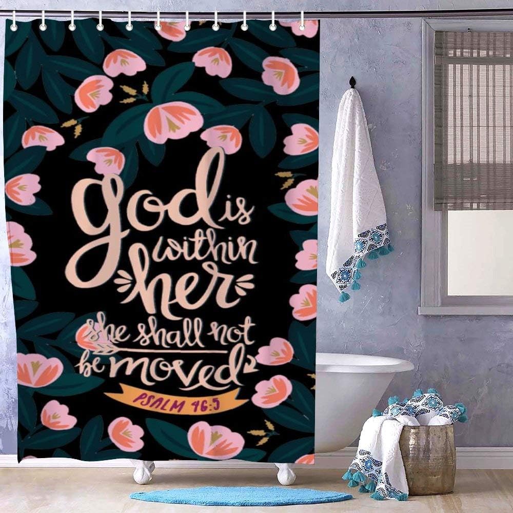 Danings Bible Verse Flower Shower Curtain for Bathroom