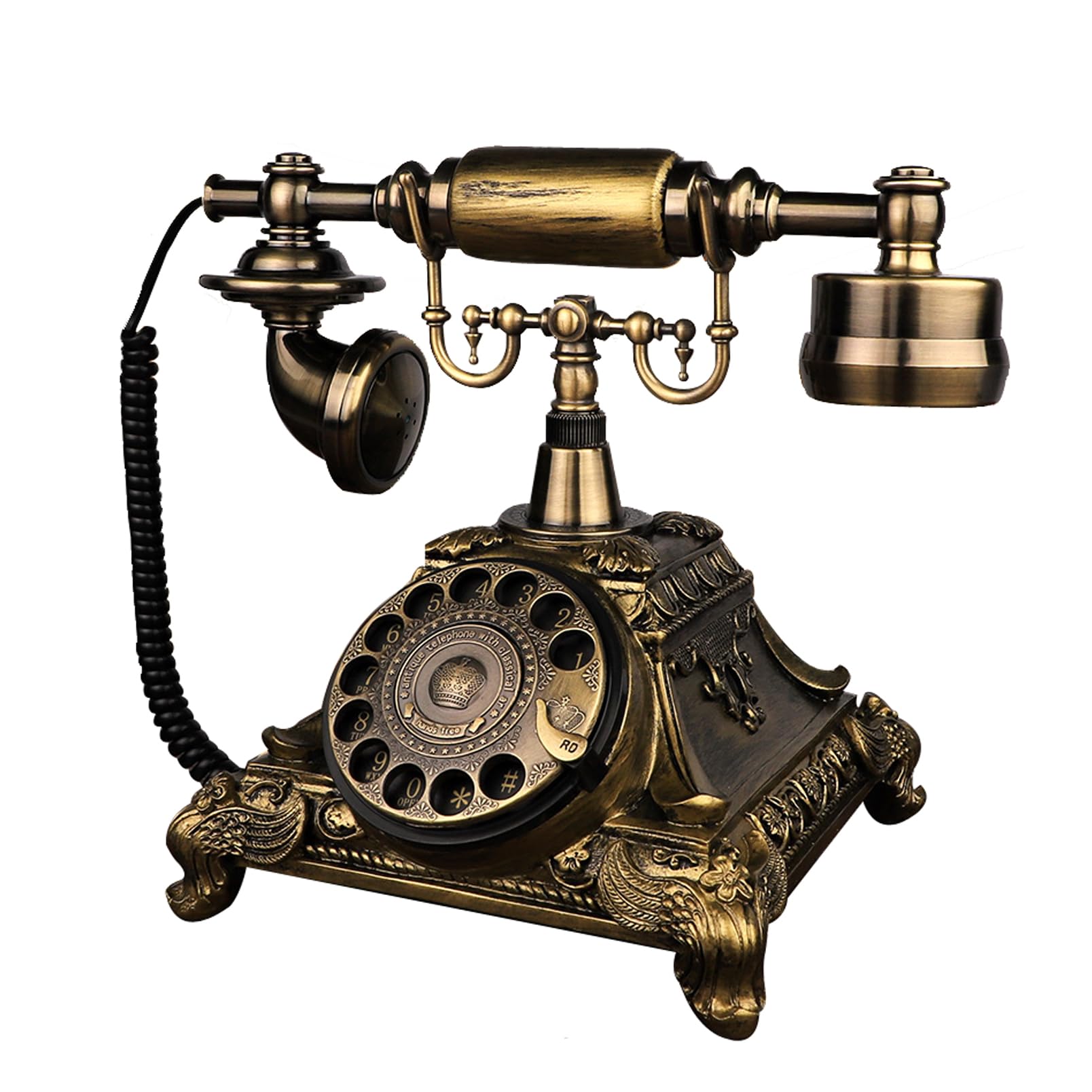 TelPal Rotary Dial Vintage Antique Home Telephone Table Replica, Retro Office Corded Telephone Decor