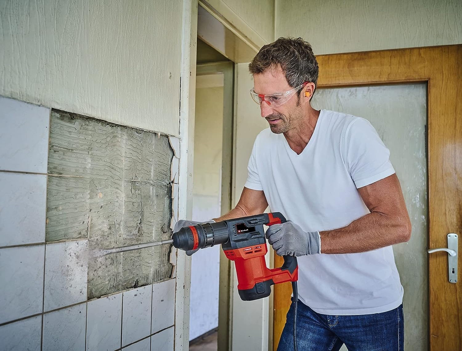 Einhell Abbruchhammer TE-DH 5 (5 J, SDS-plus-Werkzeugaufnahme, schwingungsgedämpfter Handgriff, flexibel einstellbarer Zusatzhandgriff, inkl. E-Box) Rot/Schwarz 5