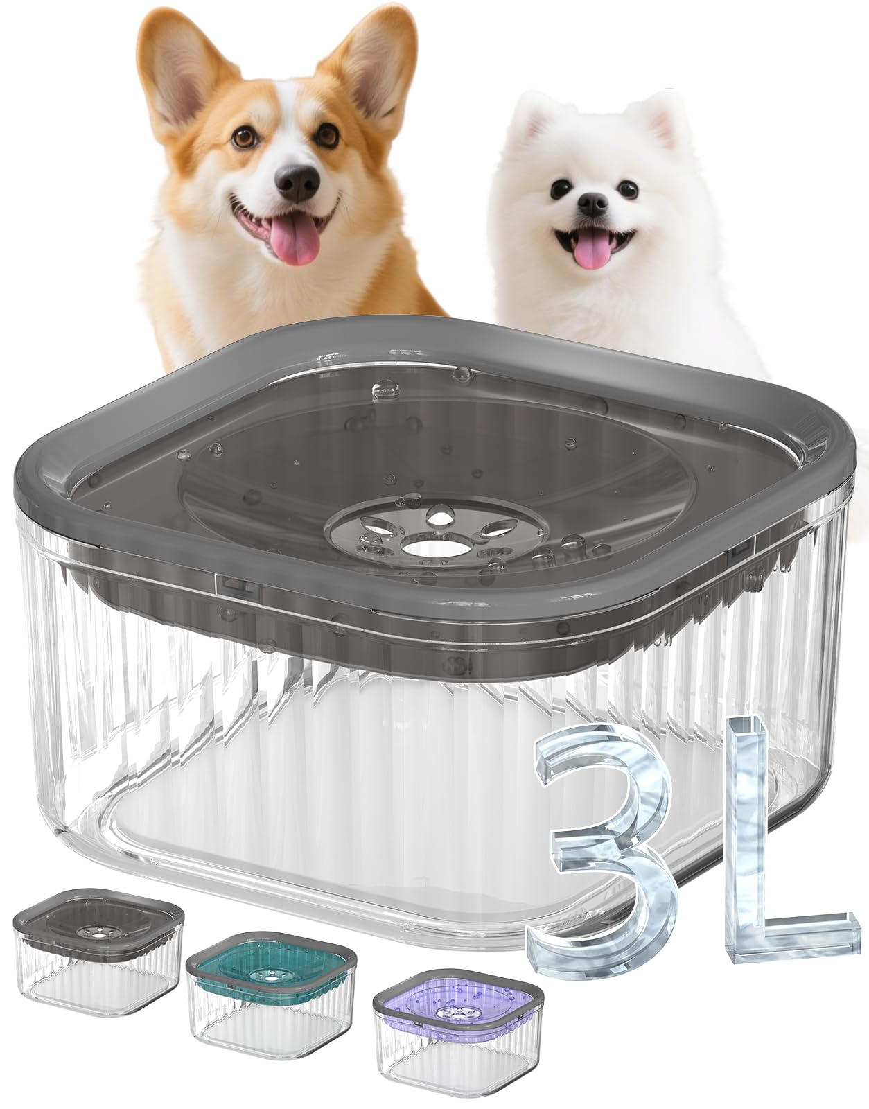 Photo 1 of 3L Dog Water Bowl No Spill 101oz Large Capacity Spill Proof Slow Drinking Water Feeder No Splash Pet Water Bowl Vehicle Carried Travel Dog Bowl for Sloppy Messy Drinkers Cats(Dark Gray)