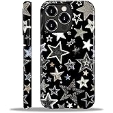 ilikediy for iPhone 16 Pro Case [Compatible with Magsafe] Pattern Design for Women Girls Hybrid 2 Layer Hard Shell Silicone Protective Magnetic Cover,C Aesthetics Cute Cool Black Star