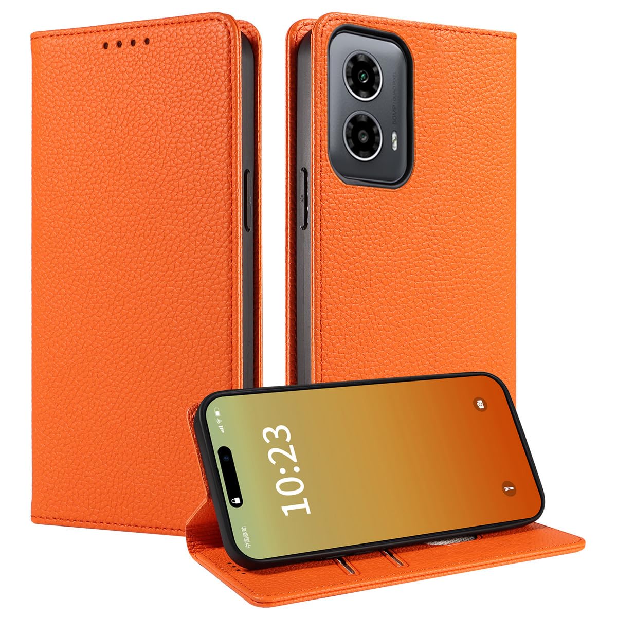 MOJIA Premium PU Leather Wallet Case Flip Phone Cover, Card Holder Multifunctional Case for Motorola Moto G34. Orange — image 1