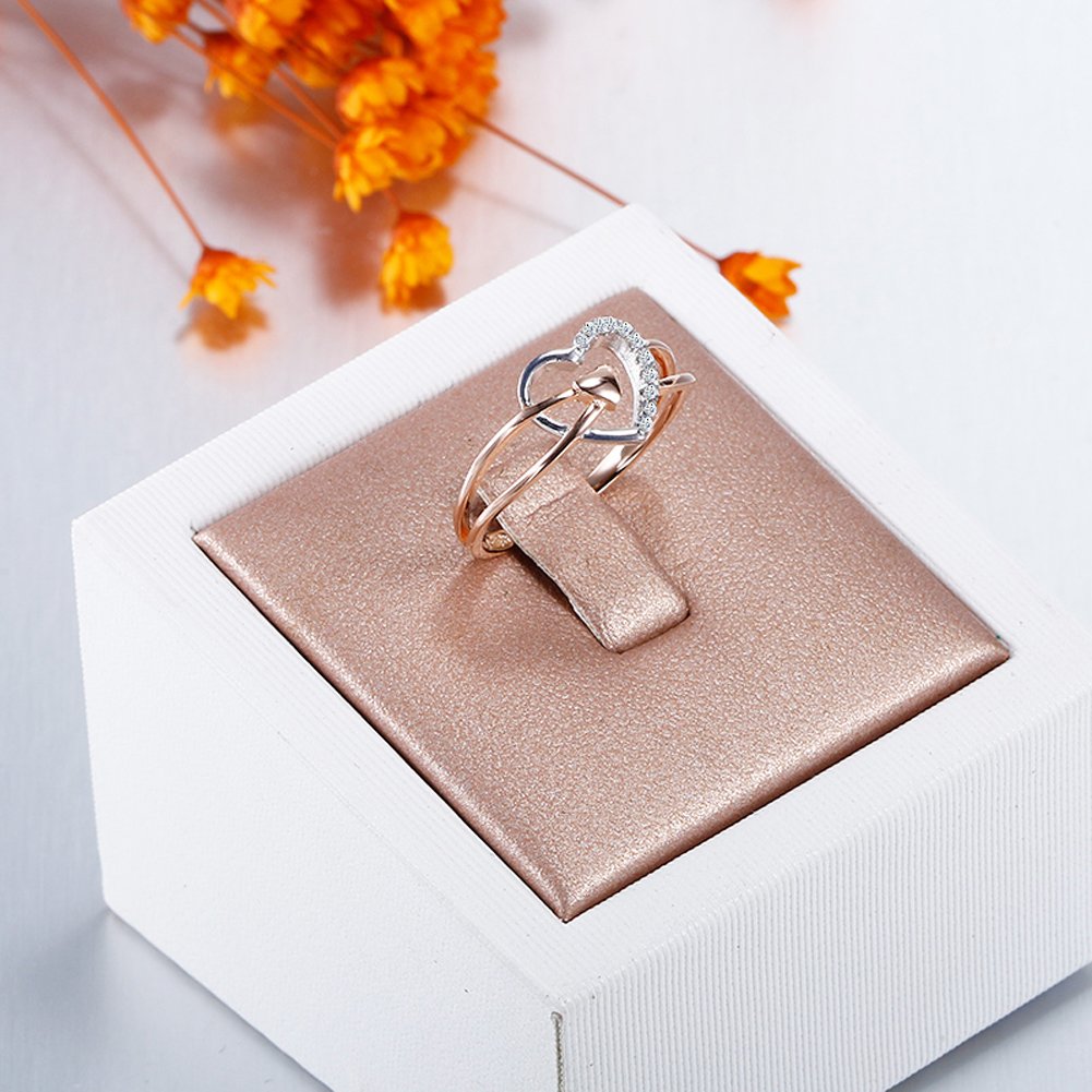 OUXi Sterling Silver Heart Band Statement Ring with Cubic Zirconia Jewelry for Women