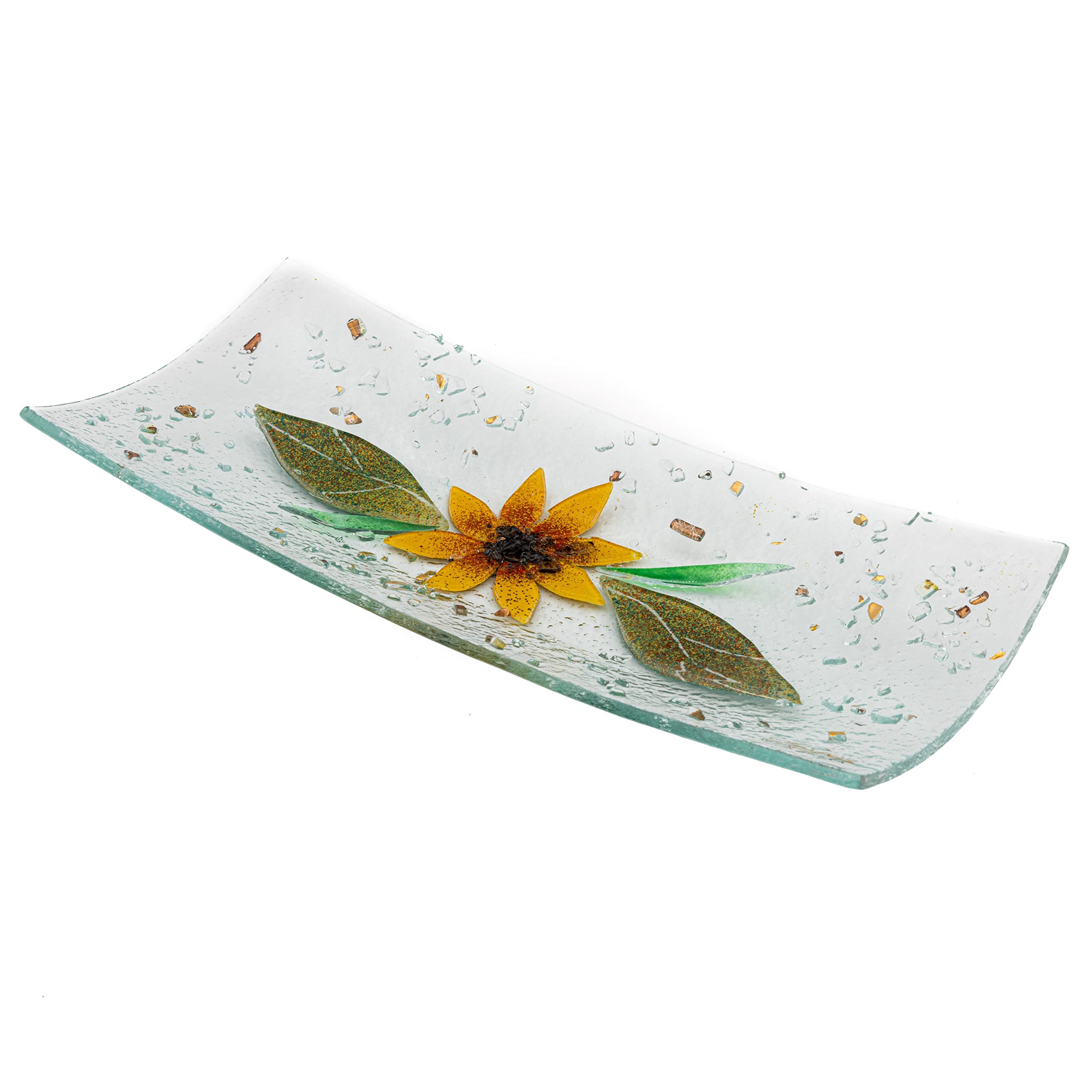 Sospiri Venezia Tidy Tray Ornament Plate Decor Floral Murano Glass Centerpiece Home Furnishing Decor Gift Handmade Made in Italy (Sunflower cm30x13 Rectangular)