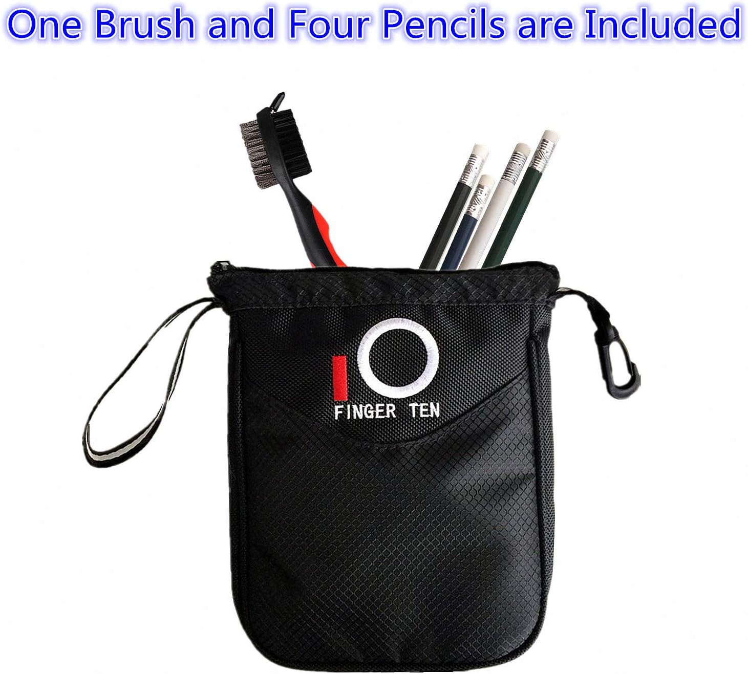 Golf Pouch Valuables Accessories Bag Black, 8" x 6 1/2", With A Free Brush and Four Pencils