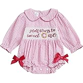 Bagilaanoe Half Birthday Outfit Baby Girl Half Way to Sweet ONE Donuts Short/Long Sleeve Romper Smocked Bubble Clothes