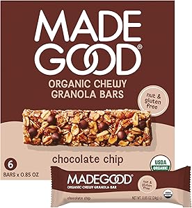 MadeGood Chocolate Chip Granola Bars, 6 Healthy Snack Bars, 0.85 oz Each