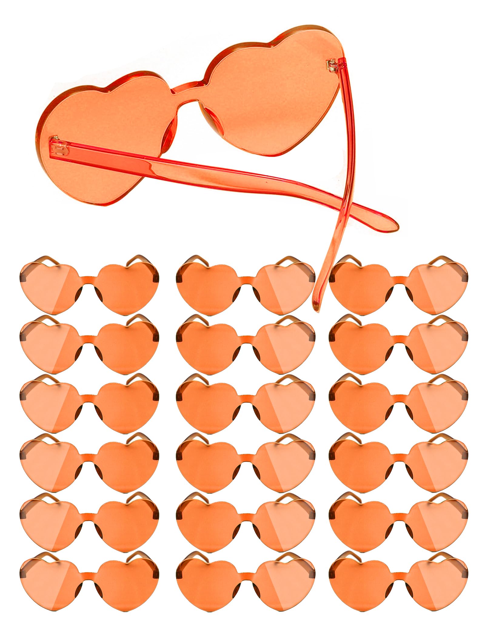 Photo 1 of MIUSKATL 18 Pairs Heart Sunglasses, Rimless Heart Shaped Sunglasses Pack, Bulk Heart Sunglasses for Women, Colored Party glasses (Orange)