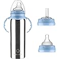 Hamarue 3-in-1 Stainless Steel Sippy Cups for Toddlers | Non-Toxic Insulated Stainless Steel Baby Bottle | Straw Cup with Removeable Handles | Plastic Free Liquid Transfer (8 oz, Blue)