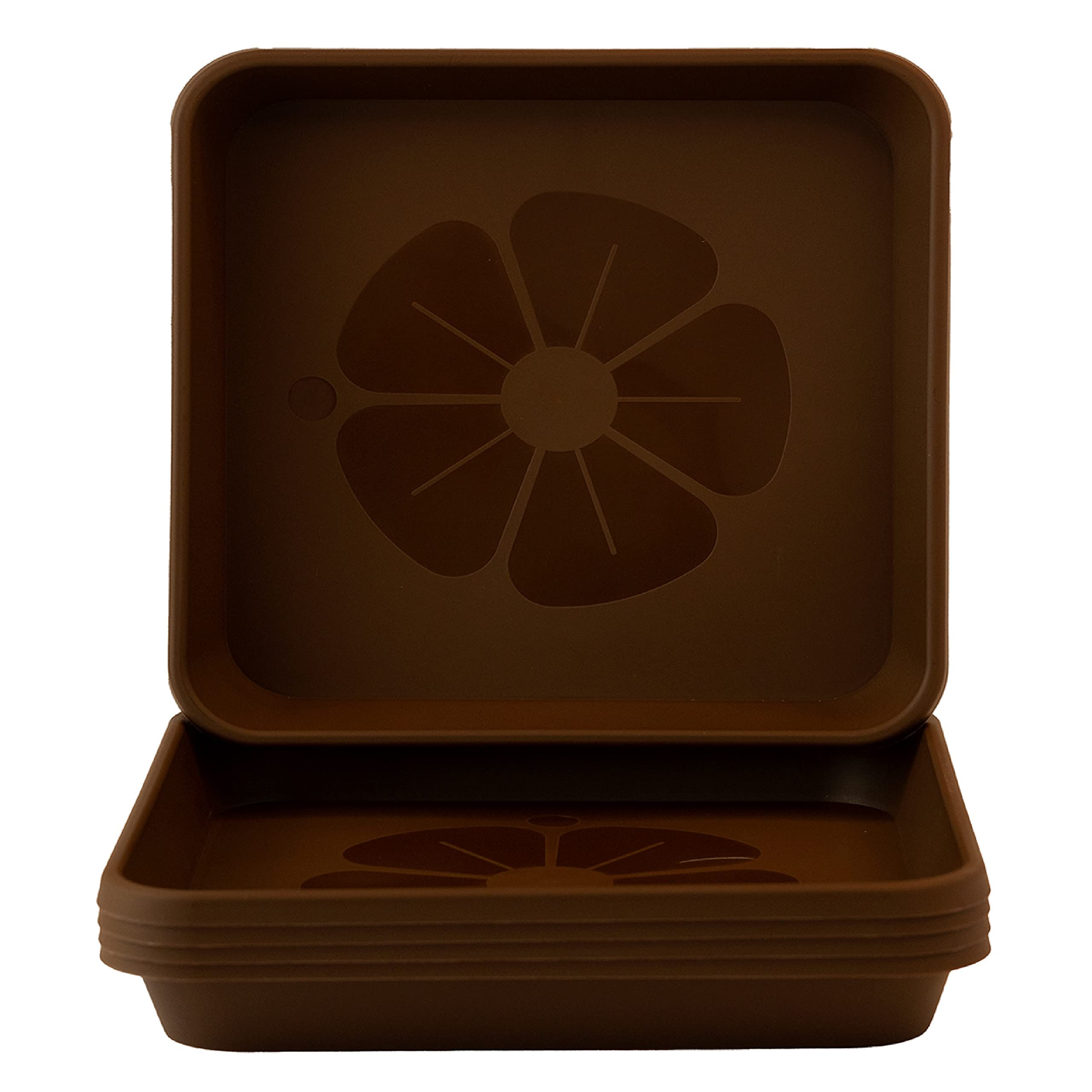 Home Garden Ornaments Plant Pot Saucers Square – 5 Pack Plastic Drip Trays for Indoor & Outdoor Use (Dark Brown, 19 cm / 7.5 inch)