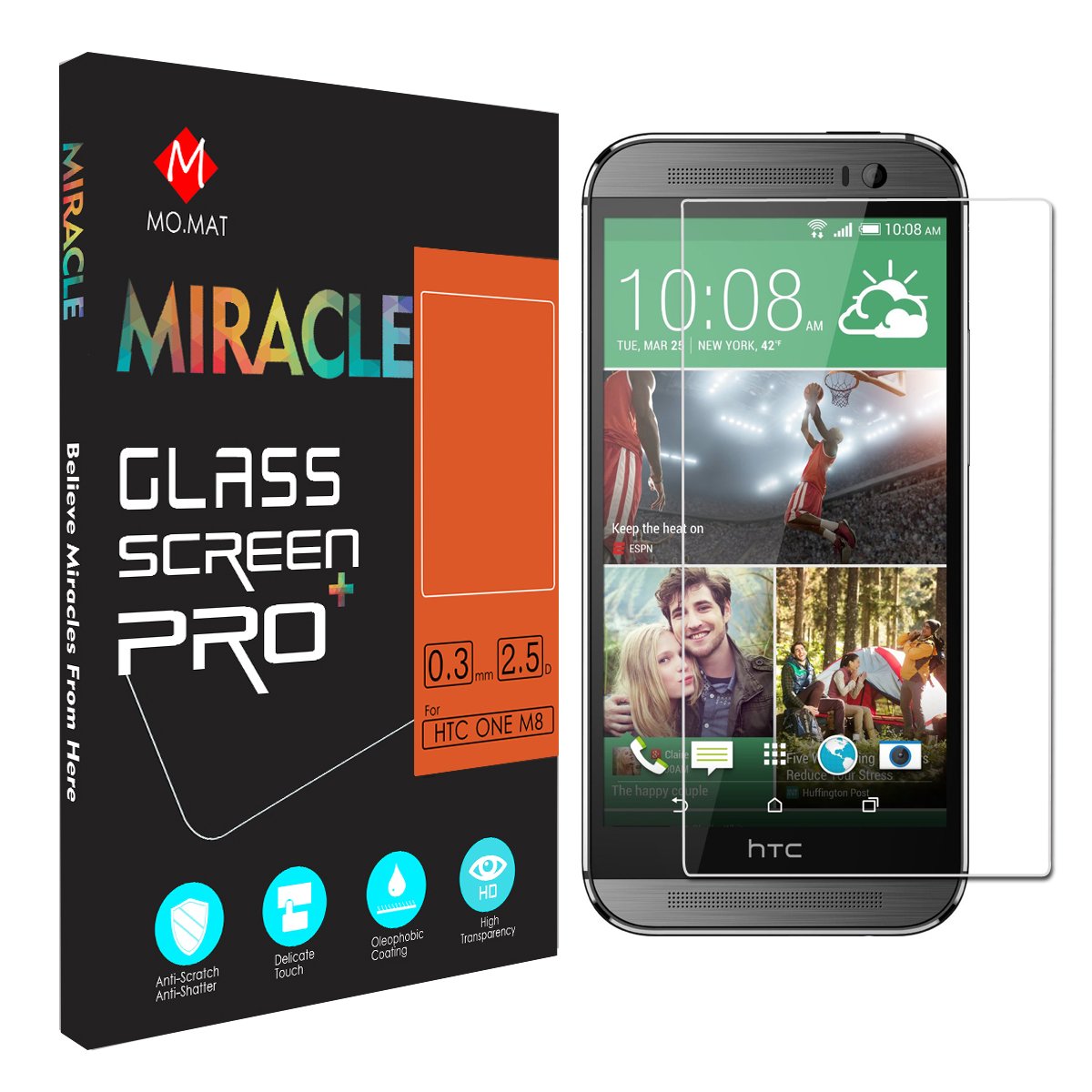 Miracle Premium Tempered Glass Screen Protector for HTC One M8 Anti Scratch  screen Anti Shatter Protective Film With Package (HTC One M8): Amazon.ca:  Cell ...